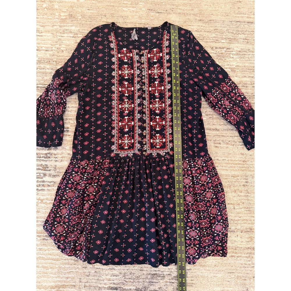 VanessaVirginia Anthropologie Dress Womens Medium Black Embroidered Boho Swing - Picture 14 of 16